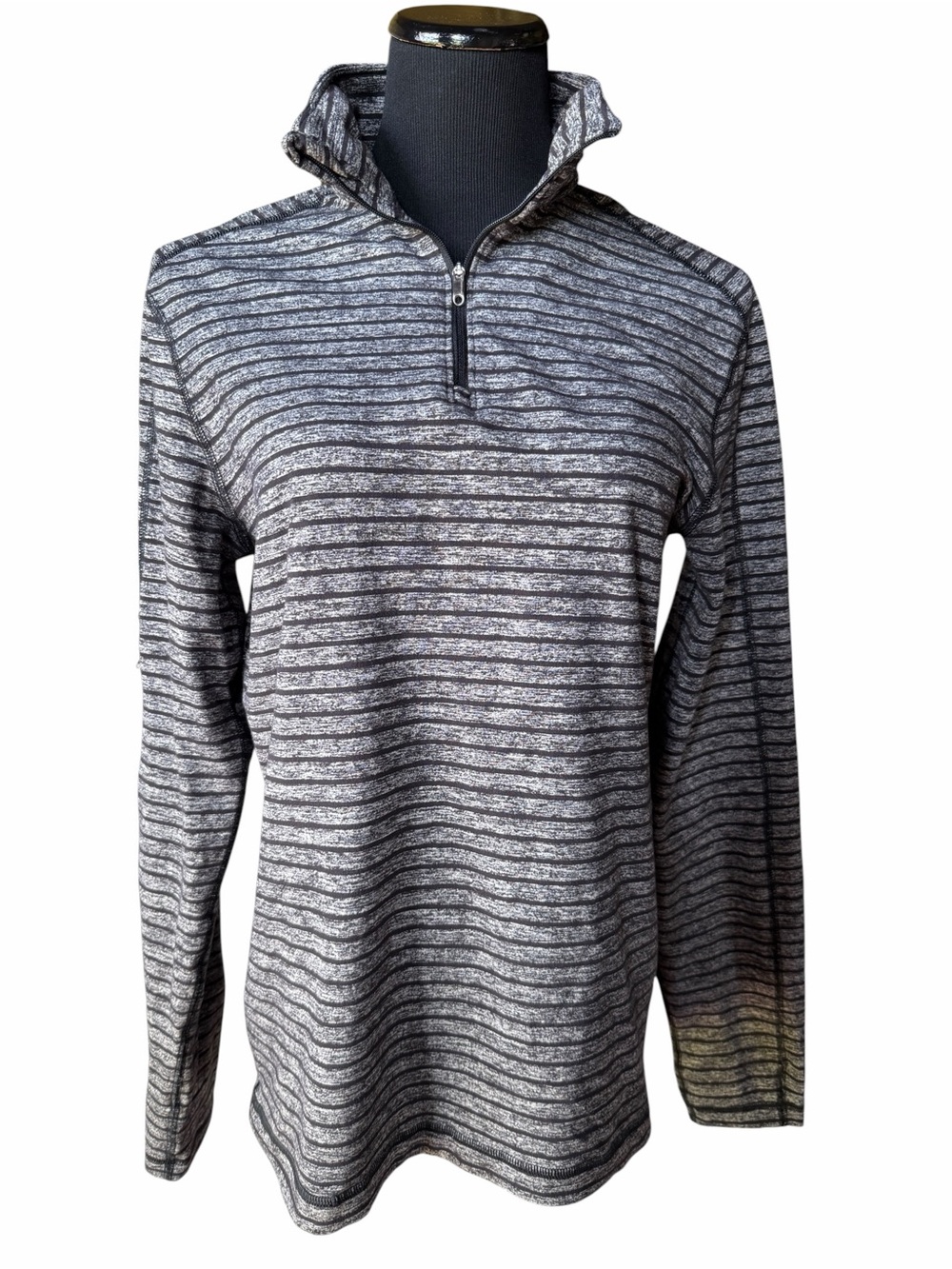 Lululemon Quarter Zip Pullover Black Gray Striped Long Sleeve Size M/8 (no tag)
